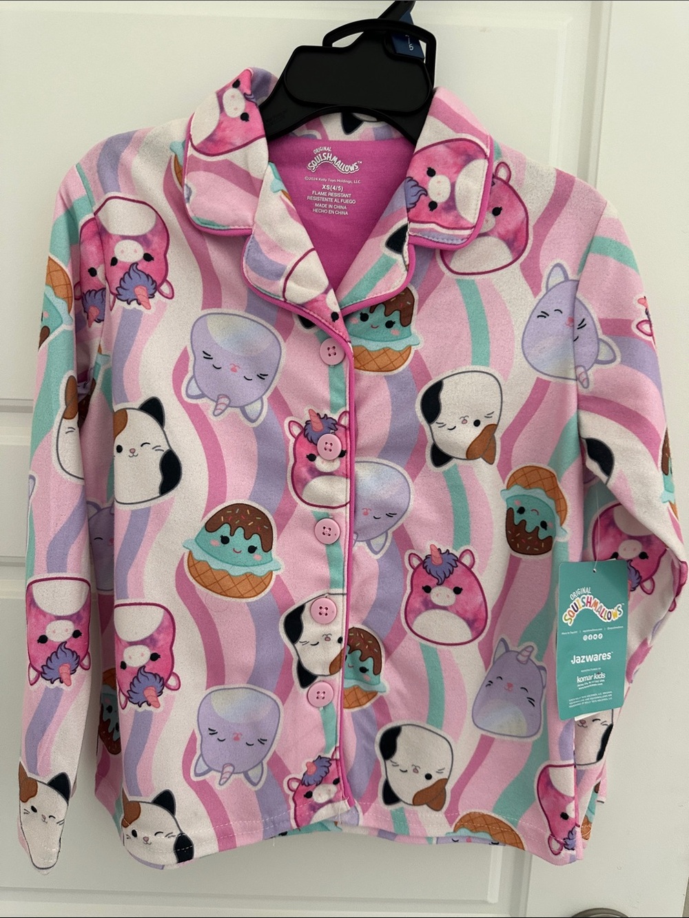 Squishmallows Pink Plush Character Pajama Top with Pastel Accents